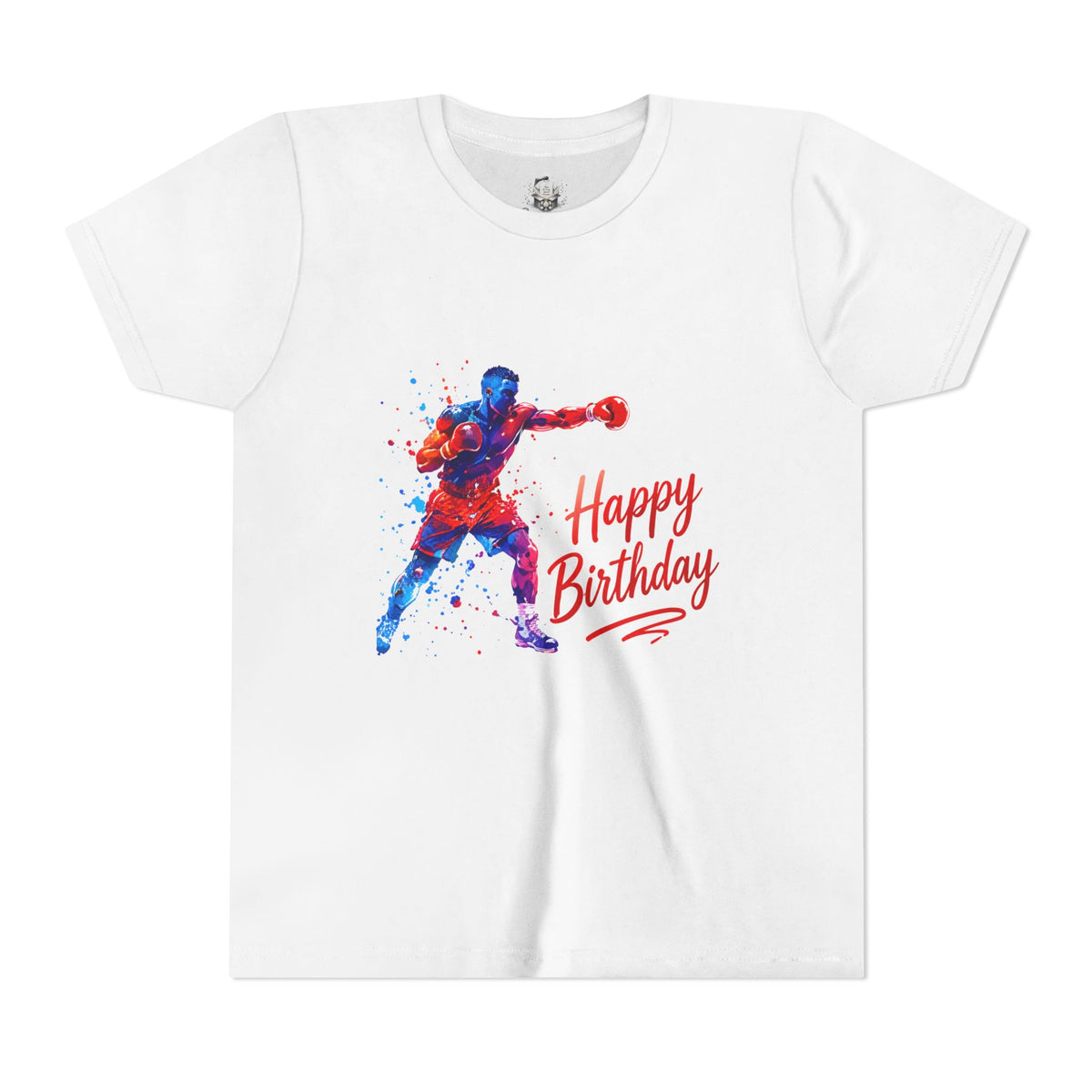 Boxer Silhouette Youth Tee – 'Happy Birthday' Watercolor Kids Shirt