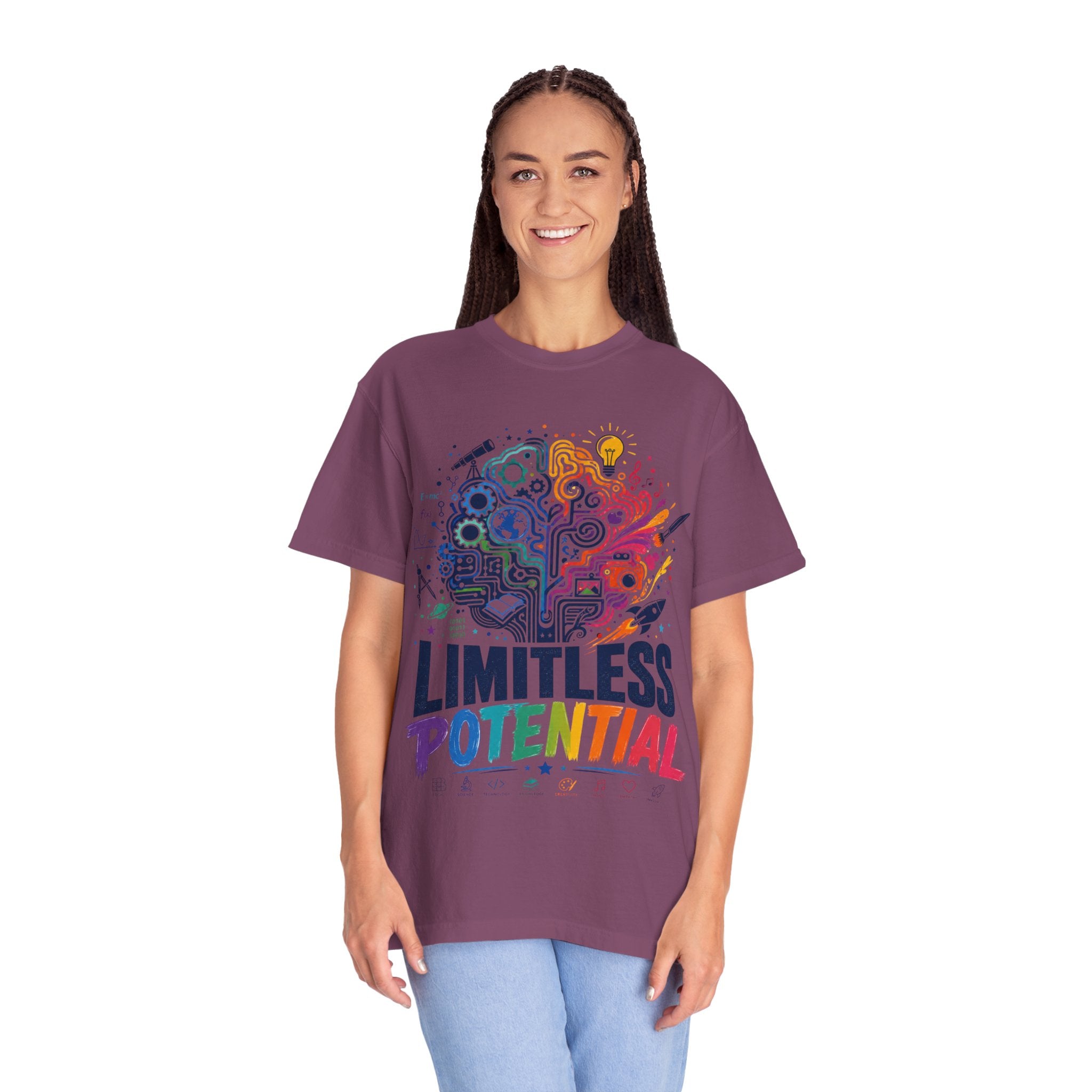 Limitless Potential T-Shirt — Inspirational Brain & Rainbow Design