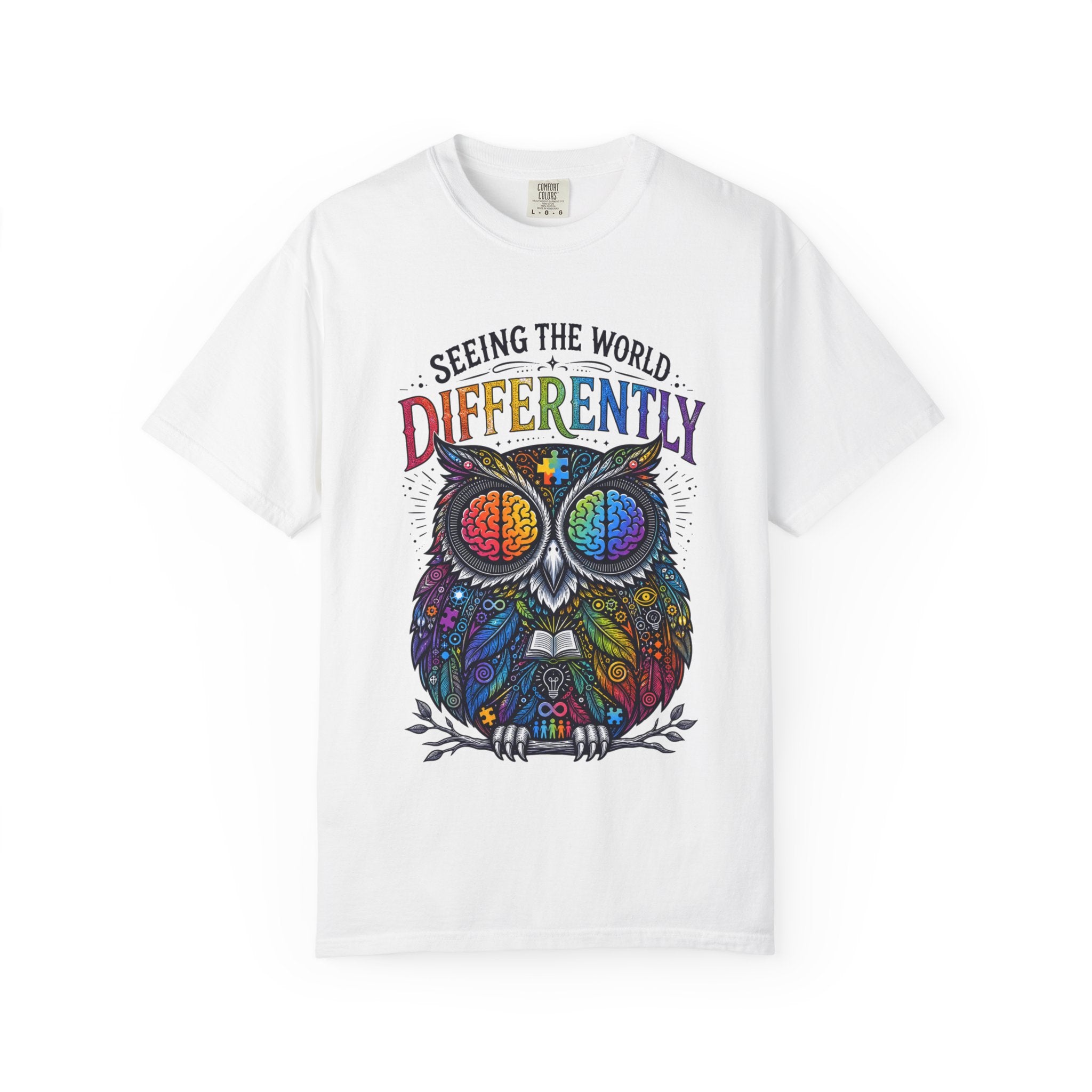 Seeing the World Differently Owl T-Shirt — Colorful Psychedelic Autism Awareness Tee