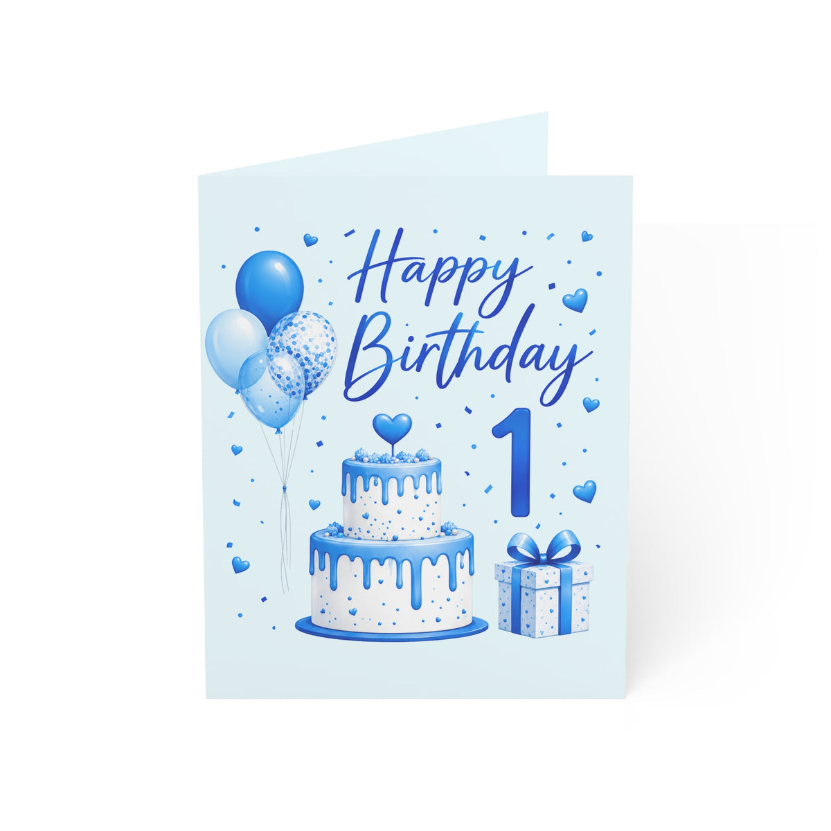 1st Birthday Blue Cake Greeting Card — Happy Birthday 1 (Single or Pack)