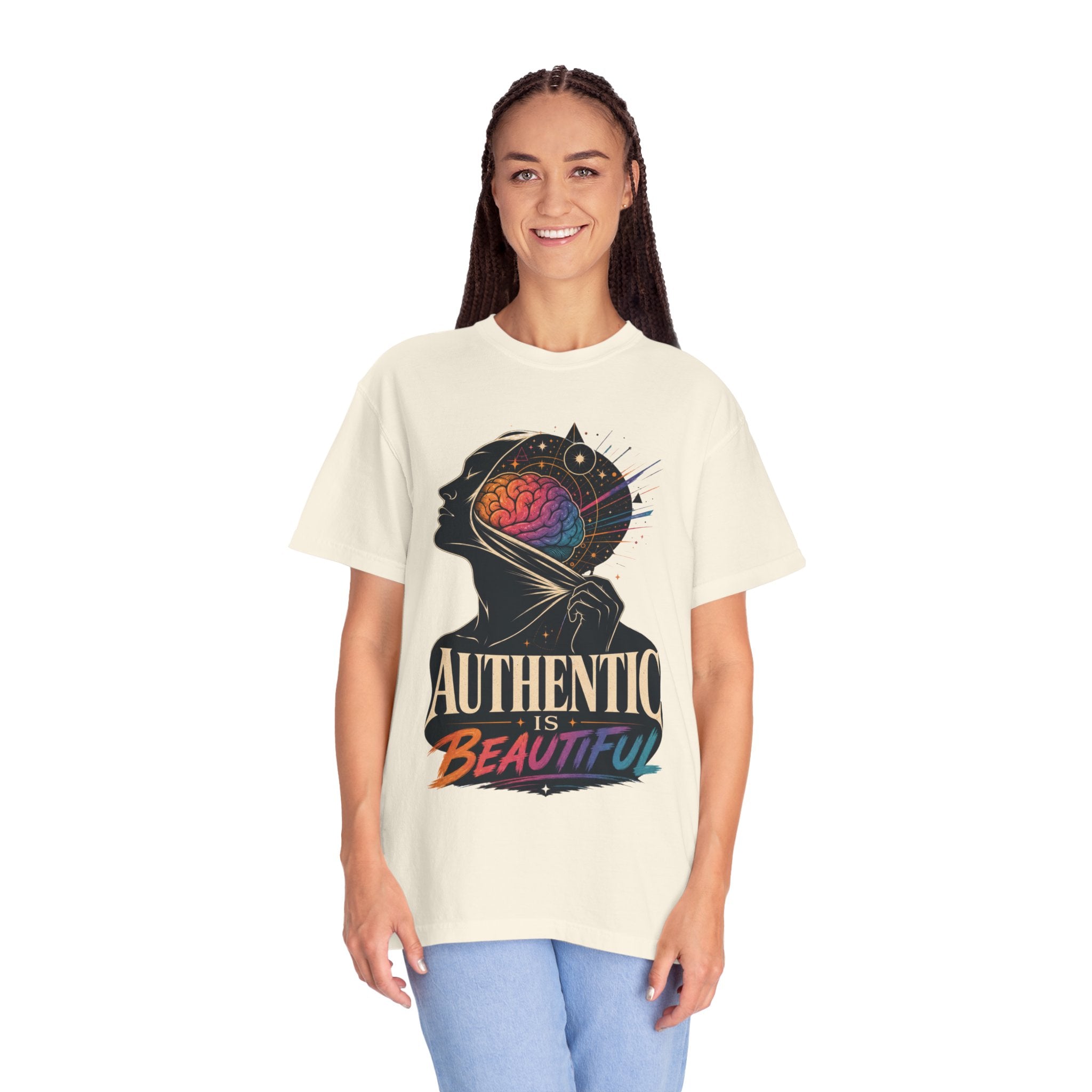 Authentic Is Beautiful Graphic T-Shirt — Pride Rainbow Mind Empowerment Tee