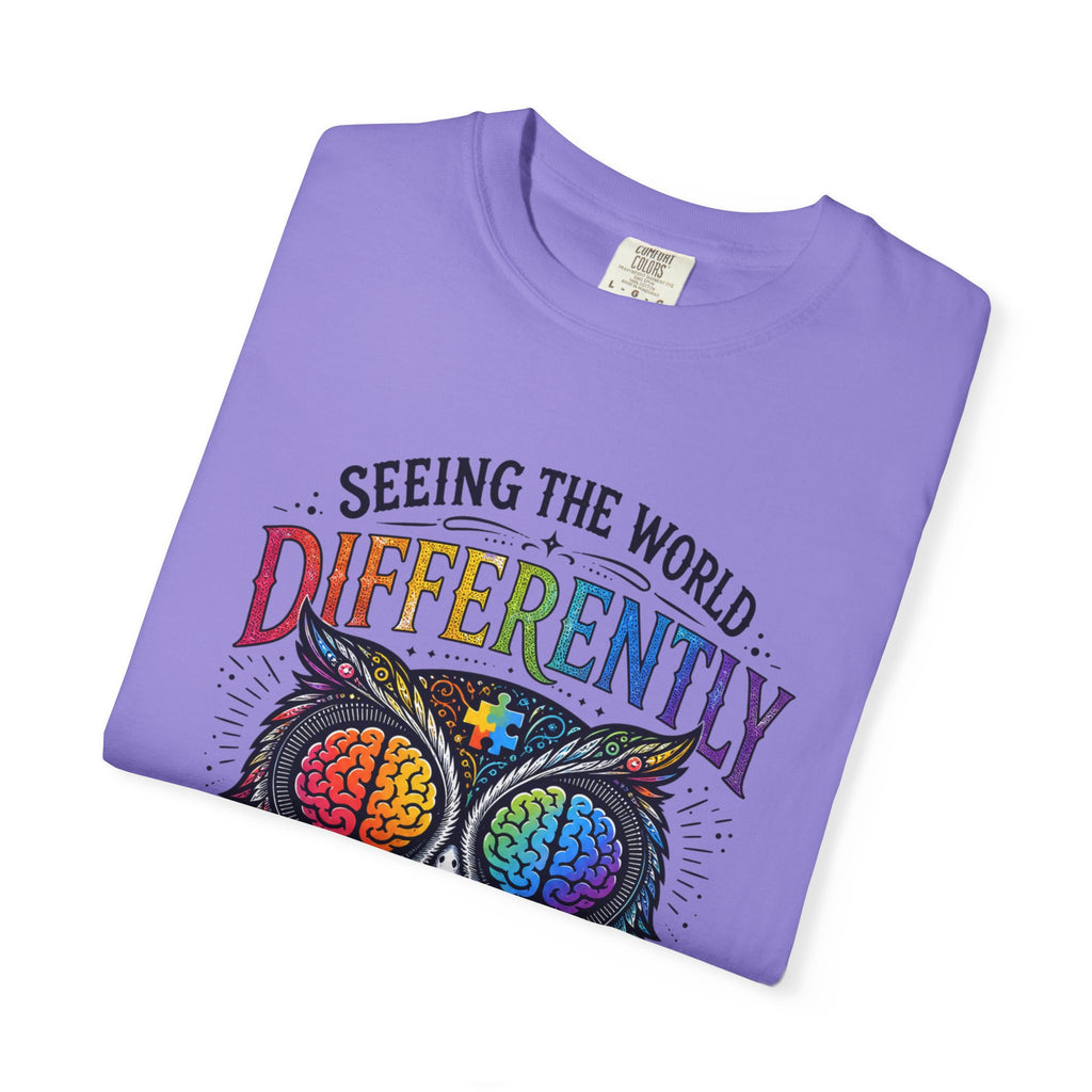 Seeing the World Differently Owl T-Shirt — Colorful Psychedelic Autism Awareness Tee