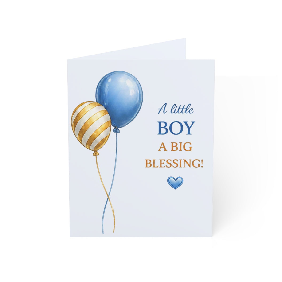 Baby Boy Greeting Card – "A Little Boy a Big Blessing" Newborn Card with Blue Balloons (Pack of 1, 10, 30, 50)