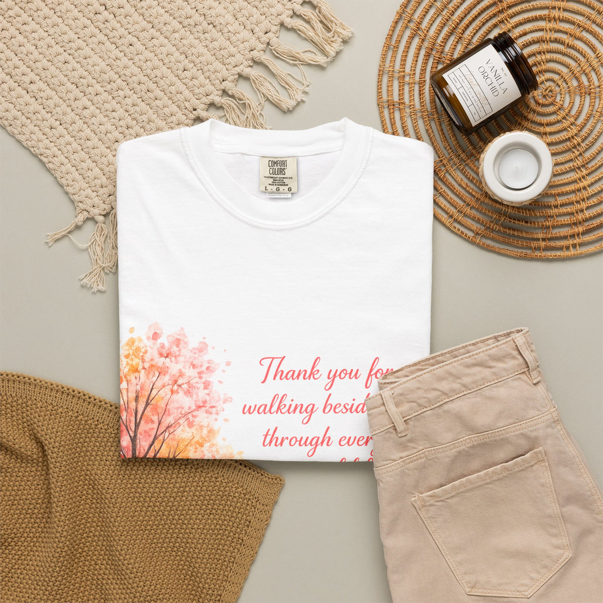 T-Shirt — 'Thank You for Walking Beside Me Through Every Season of Life' Autumn Tree Path Design