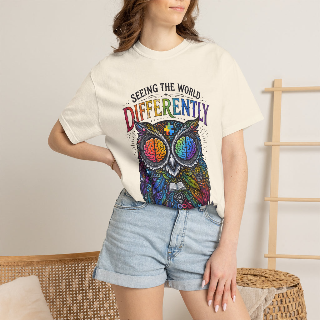 Seeing the World Differently Owl T-Shirt — Colorful Psychedelic Autism Awareness Tee