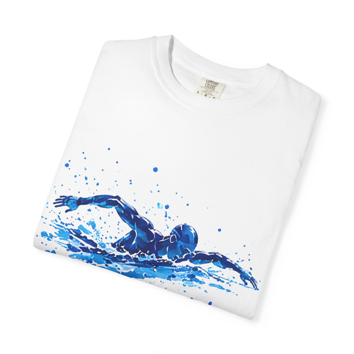 Happy Birthday Swim Adult T-Shirt — Blue Watercolor Swimmer Graphic