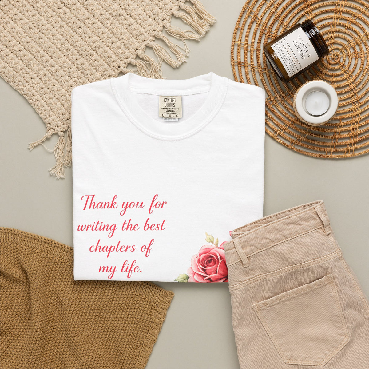 T-Shirt — "Thank you for writing the best chapters of my life" Floral Books Gratitude Tee
