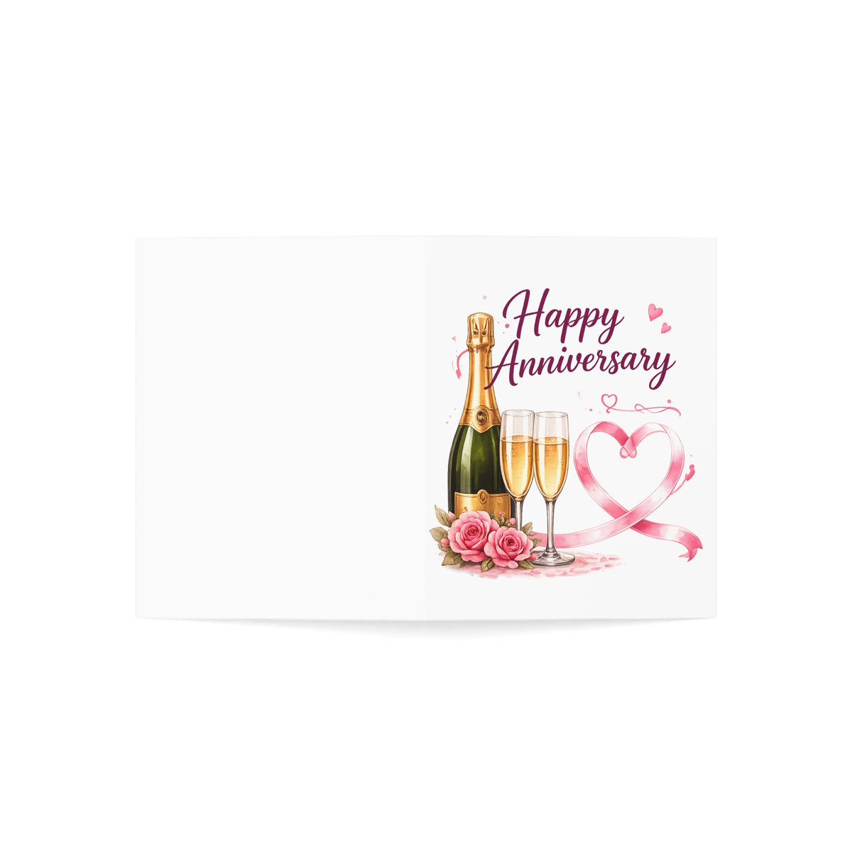 Happy Anniversary Greeting Card — Champagne & Heart Design (Single or Bulk Packs)