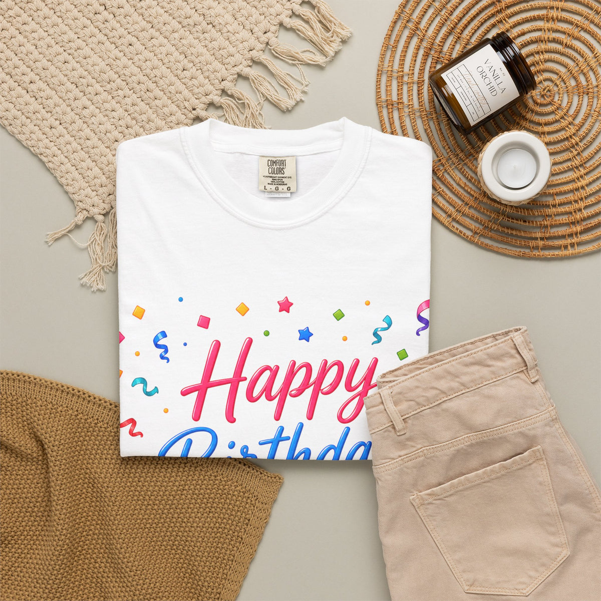 Happy Birthday Party Adult T-Shirt — Colorful Confetti & Poppers Tee