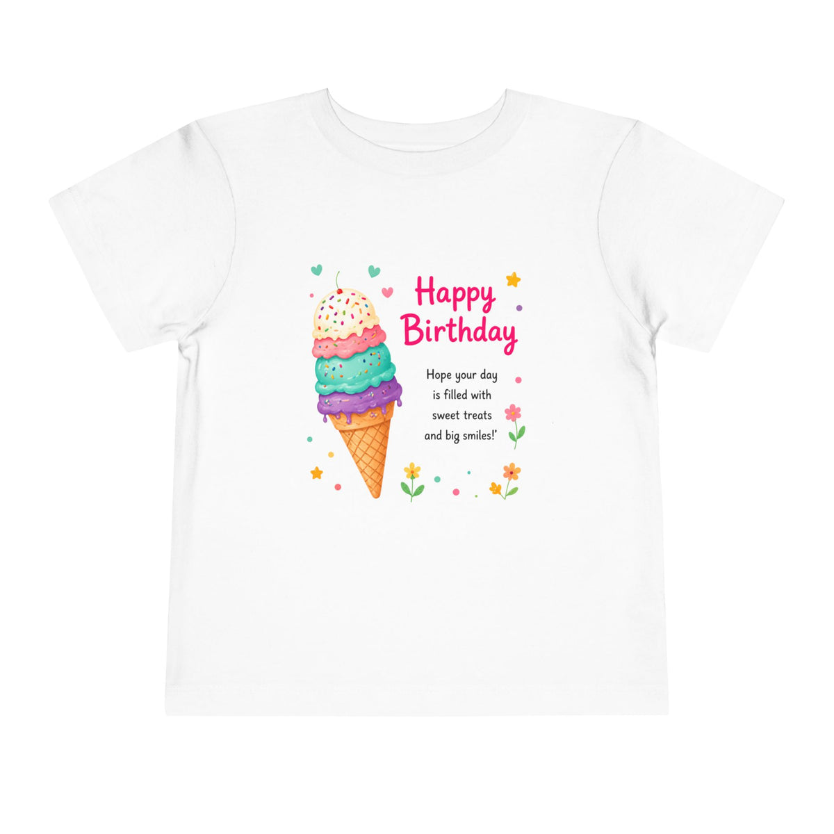 Toddler Birthday Tee - Ice Cream Cone with Quote "Happy Birthday" Shirt for Kids
