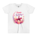 Youth Tee — 'Happy Birthday' Pink Horse Riding Watercolor