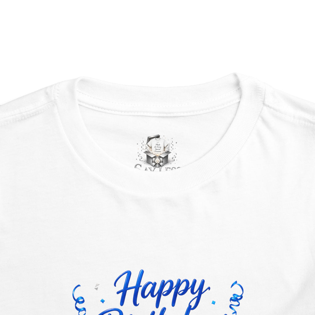 Happy Birthday Toddler Tee — Blue Gift Birthday Boxes Birthday Shirt