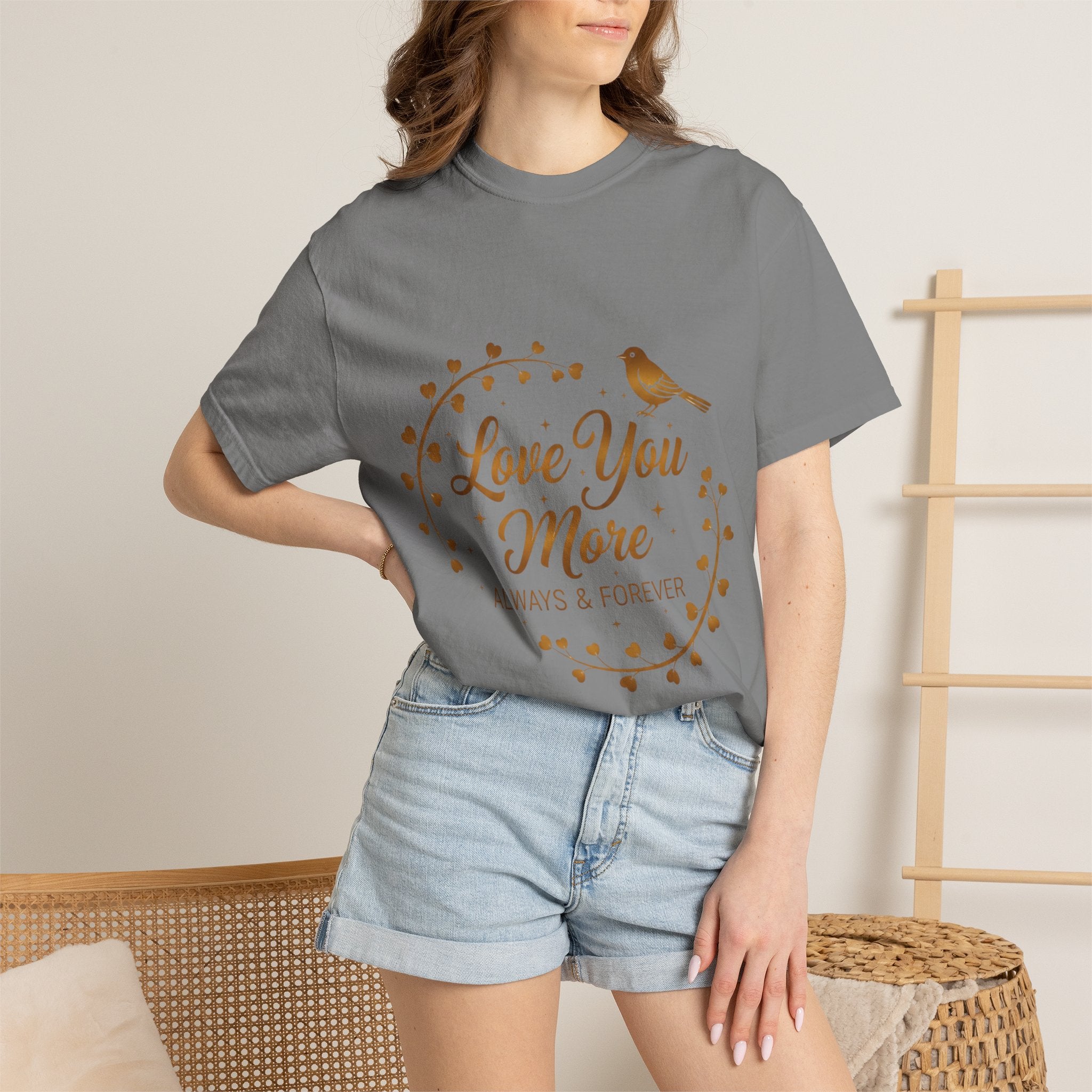 Love You More Tee — "Love You More, Always & Forever" Floral Bird T-Shirt
