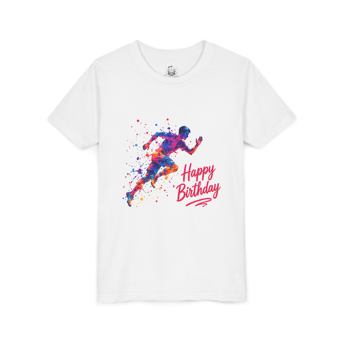 Youth Runner "Happy Birthday" Tee – Colorful Athlete Birthday Shirt