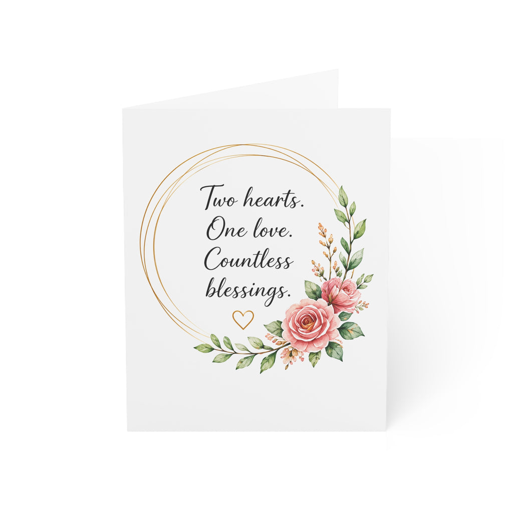 Greeting Cards – "Two hearts. One love. Countless blessings." Floral Wedding & Anniversary Card (1/10/30/50 pcs)