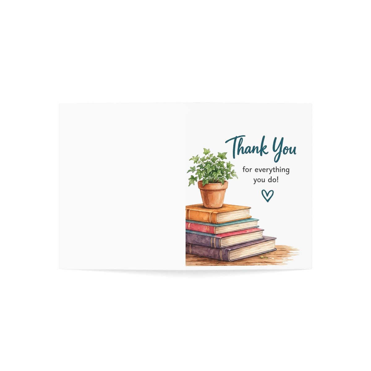 Thank You Greeting Card — Teacher Appreciation Plant & Books Design (Pack of 1/10/30/50)
