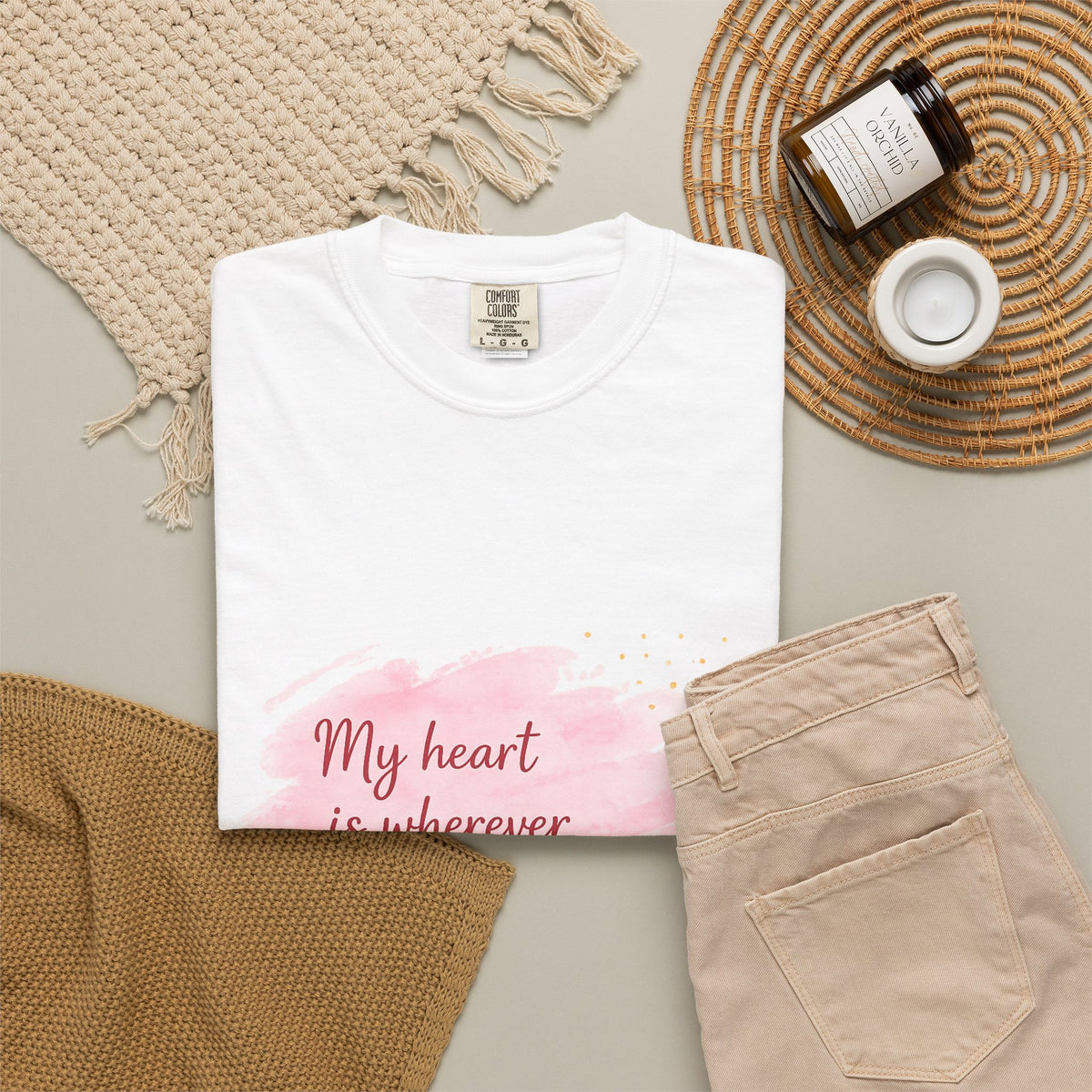 My Heart Is Wherever You Are T-Shirt — Romantic Pink Watercolor Heart Tee