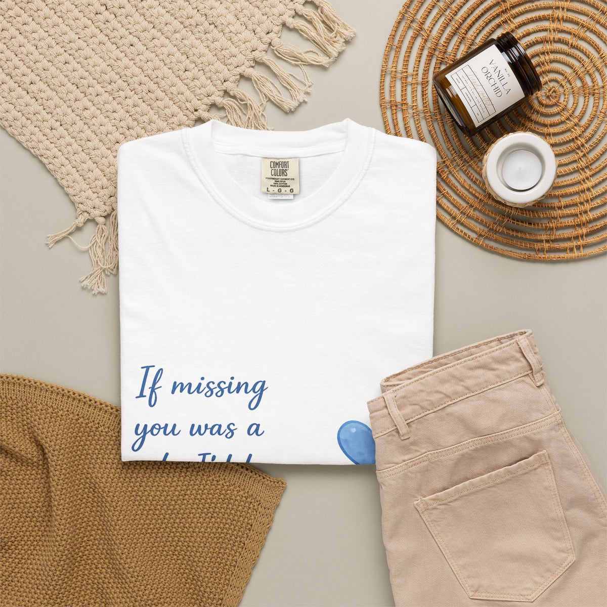 T-Shirt — "If missing you was a job, I'd be working overtime" Blue Heart Graphic