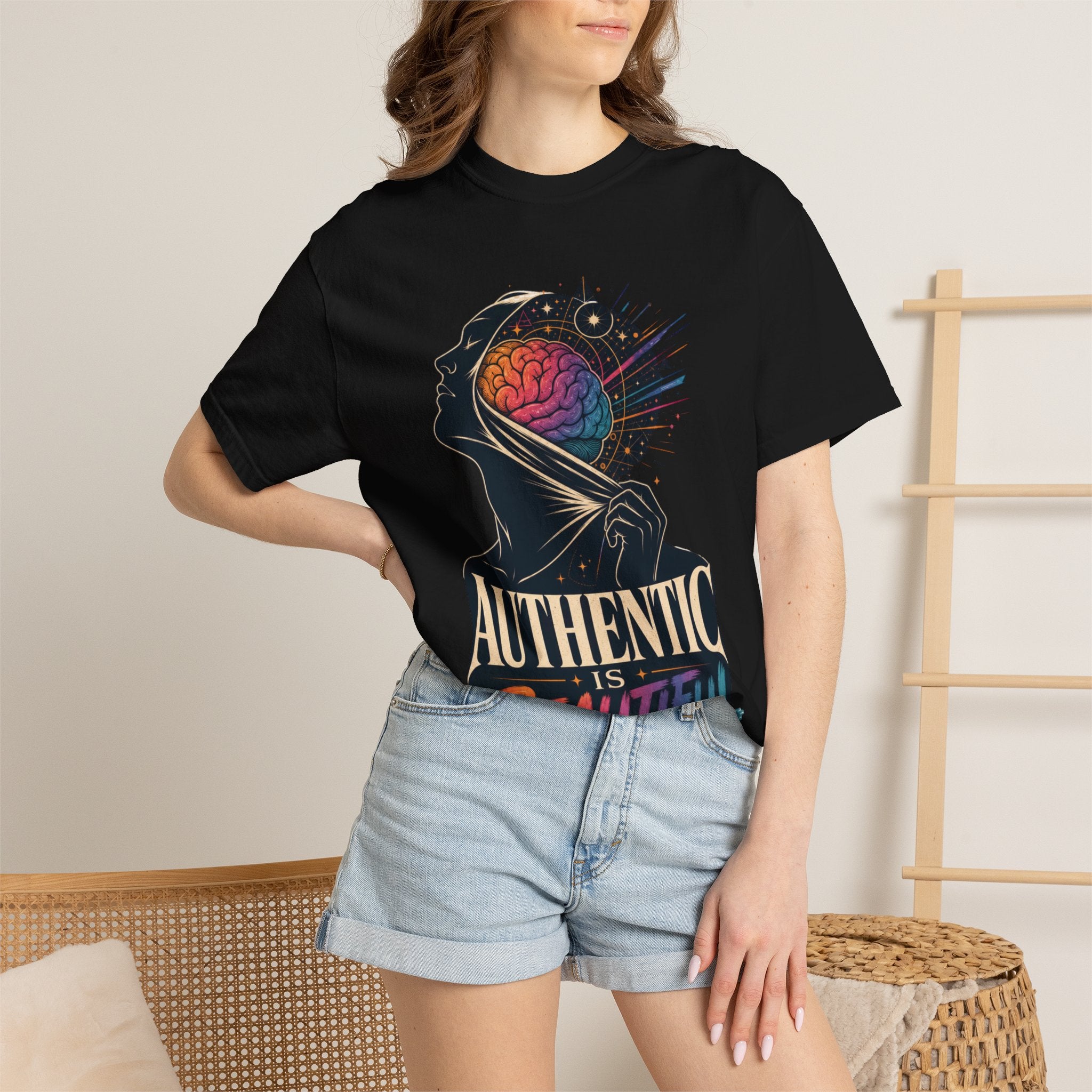 Authentic Is Beautiful Graphic T-Shirt — Pride Rainbow Mind Empowerment Tee