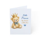 Baby Boy Greeting Card – "Little Prince" Teddy with Crown, Newborn, Baby Shower & Welcome Baby Card (Pack of 1/10/30/50)