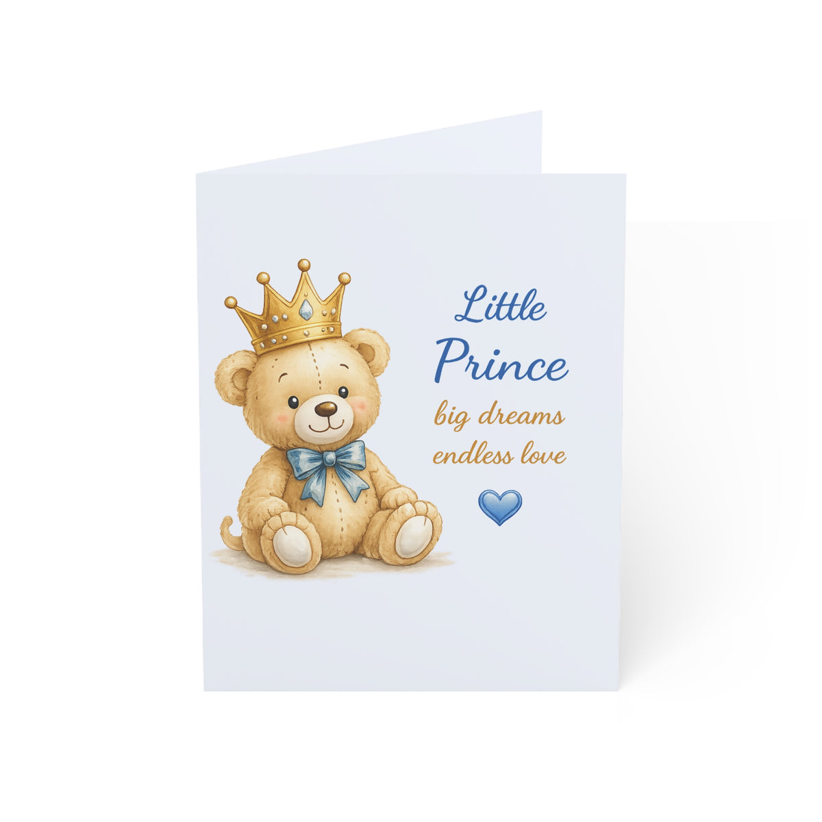 Baby Boy Greeting Card – "Little Prince" Teddy with Crown, Newborn, Baby Shower & Welcome Baby Card (Pack of 1/10/30/50)