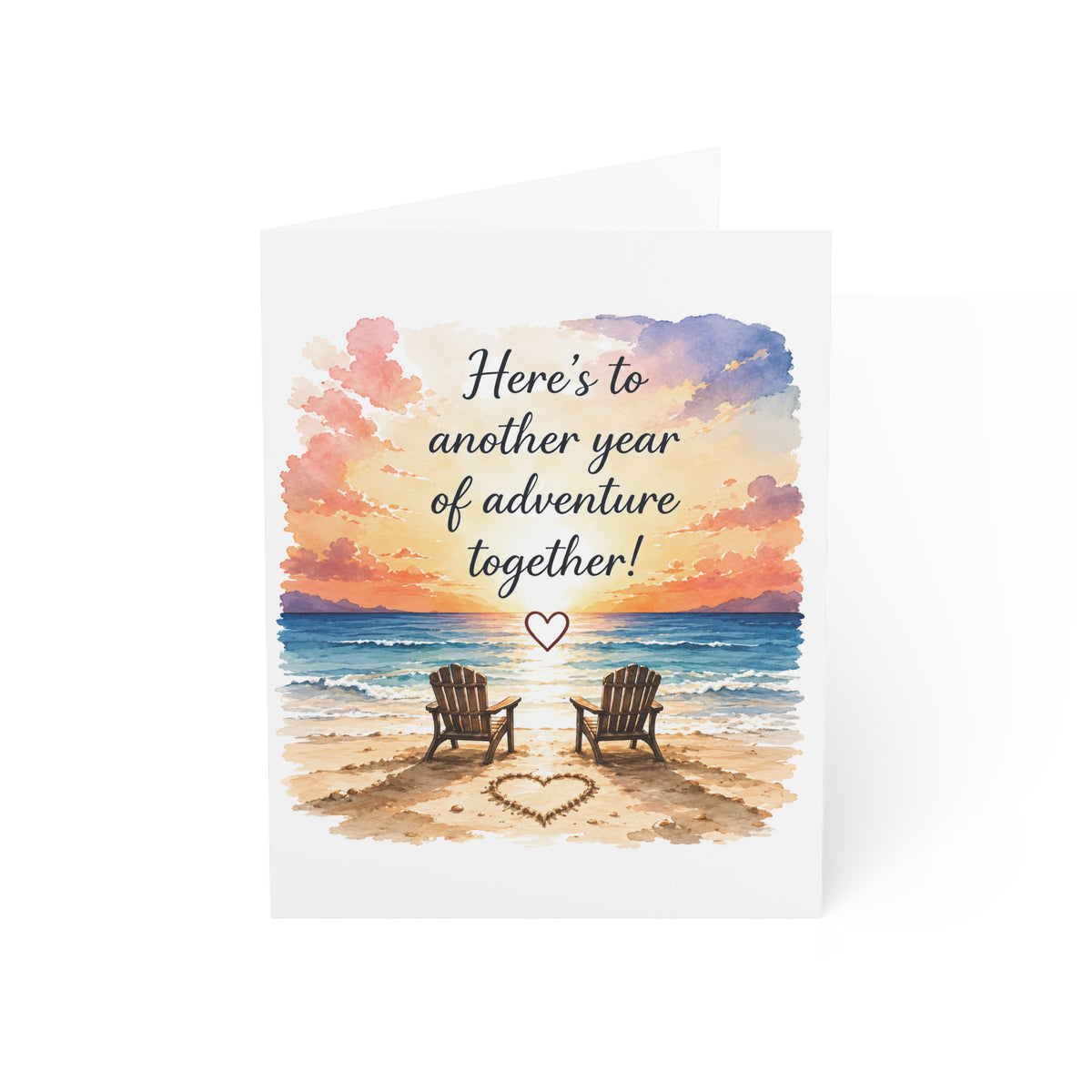 Anniversary Beach Greeting Card — "Here's to another year of adventure together!"