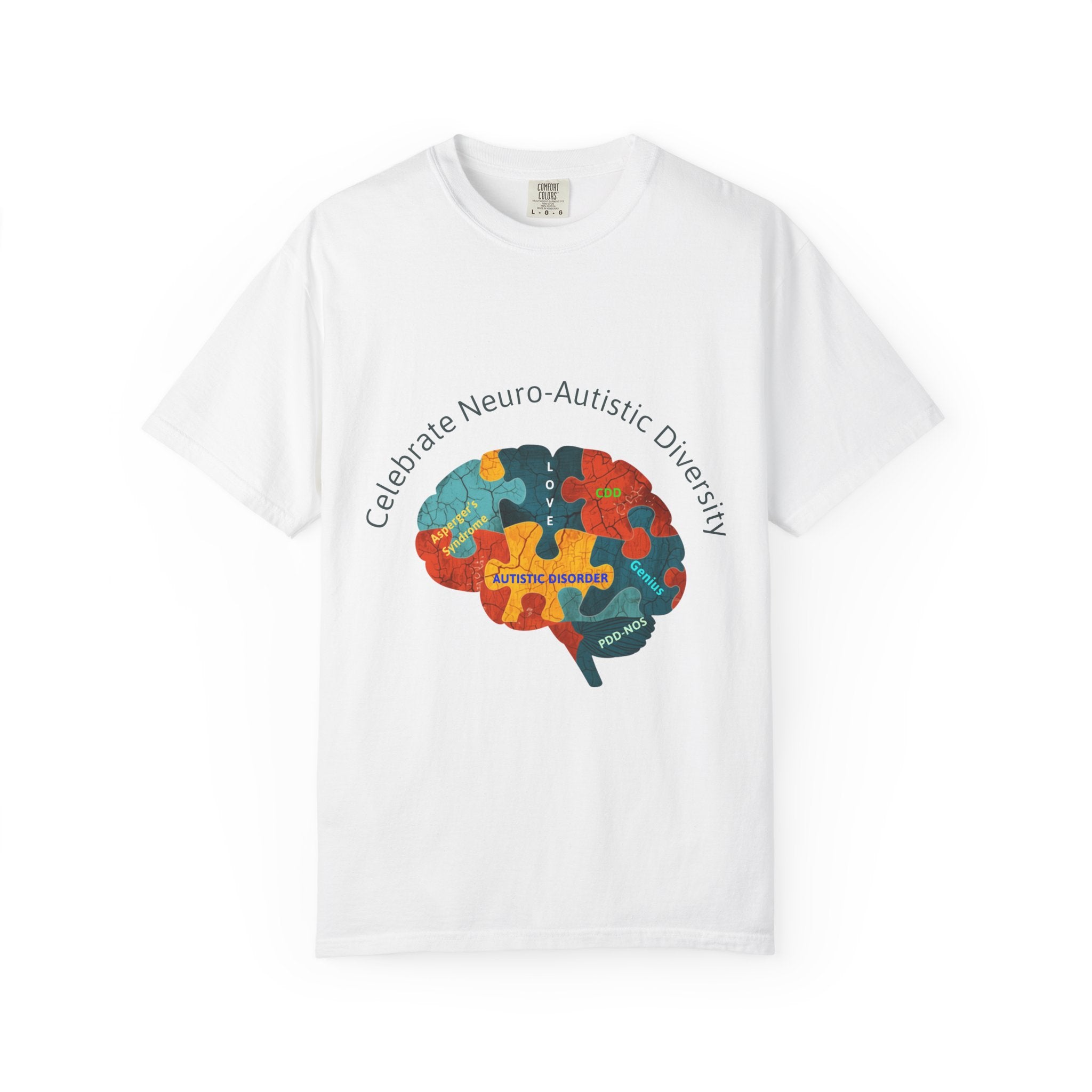 Autistic Neurodiversity Puzzle Brain T-Shirt — "Celebrate Neuro-Autistic Diversity"