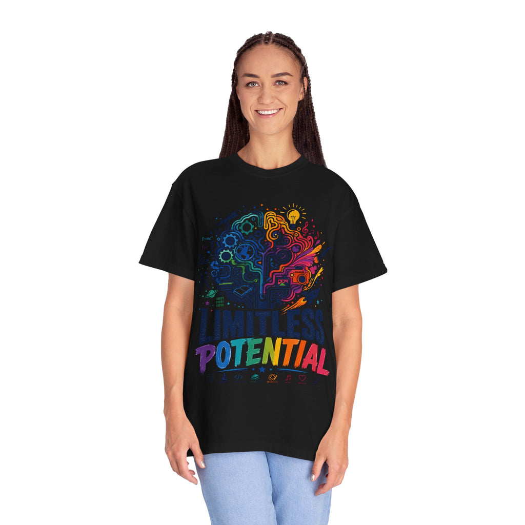 Limitless Potential T-Shirt — Inspirational Brain & Rainbow Design