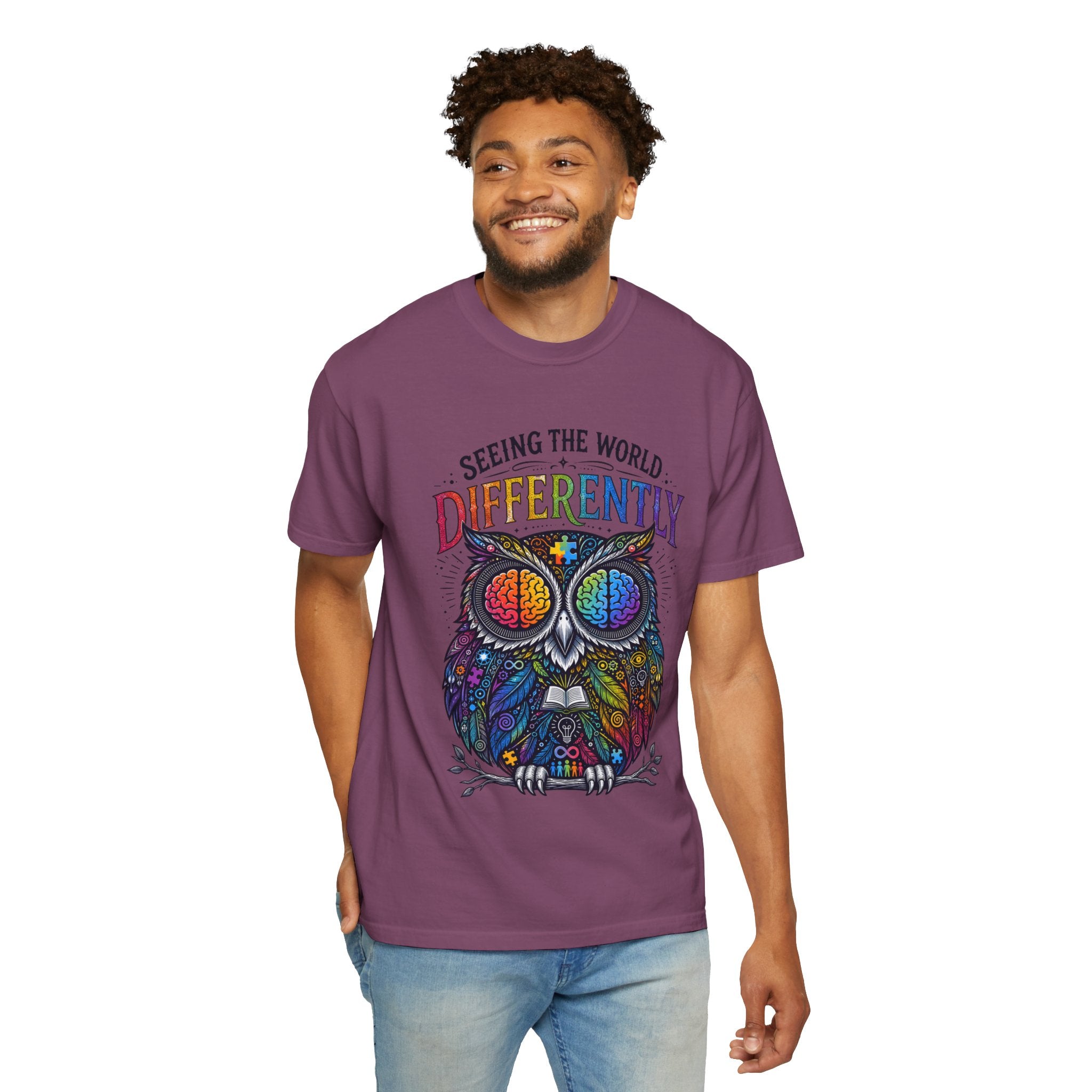 Seeing the World Differently Owl T-Shirt — Colorful Psychedelic Autism Awareness Tee