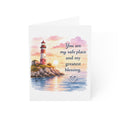 Lighthouse Blessing Anniversary Greeting Card — "You are my safe place and my greatest blessing" (Blank Inside)