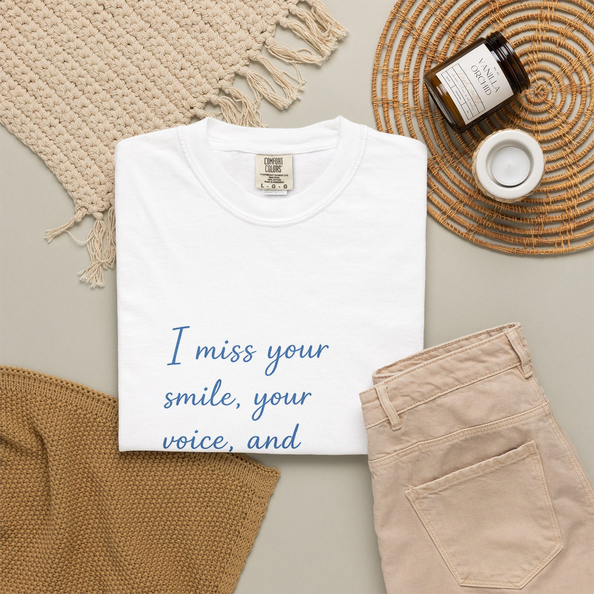 T‑Shirt — “I miss your smile, your voice, and everything about you.” Romantic Heart Tee