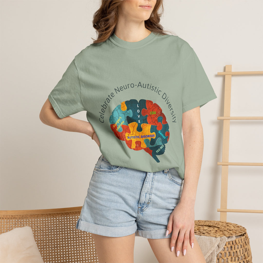 Autistic Neurodiversity Puzzle Brain T-Shirt — "Celebrate Neuro-Autistic Diversity"