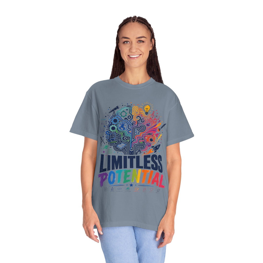 Limitless Potential T-Shirt — Inspirational Brain & Rainbow Design
