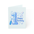 1st Birthday Bubble Number Greeting Card — Blue "Happy Birthday" Kids Card (1/10/30/50 pcs)
