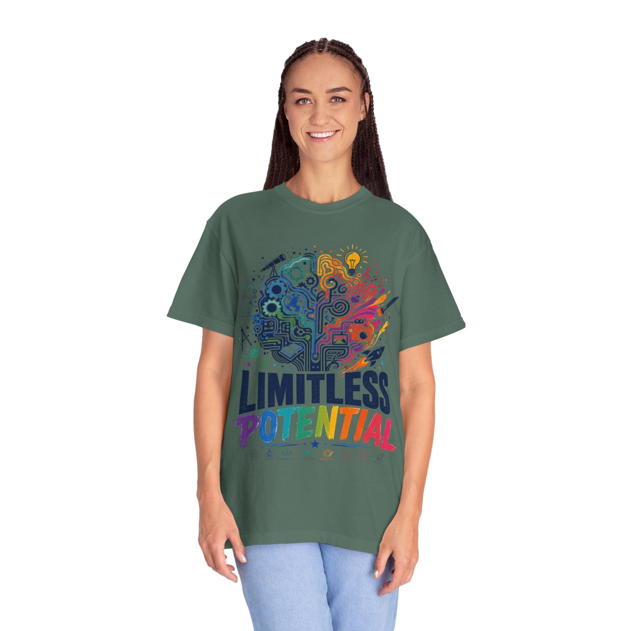 Limitless Potential T-Shirt — Inspirational Brain & Rainbow Design