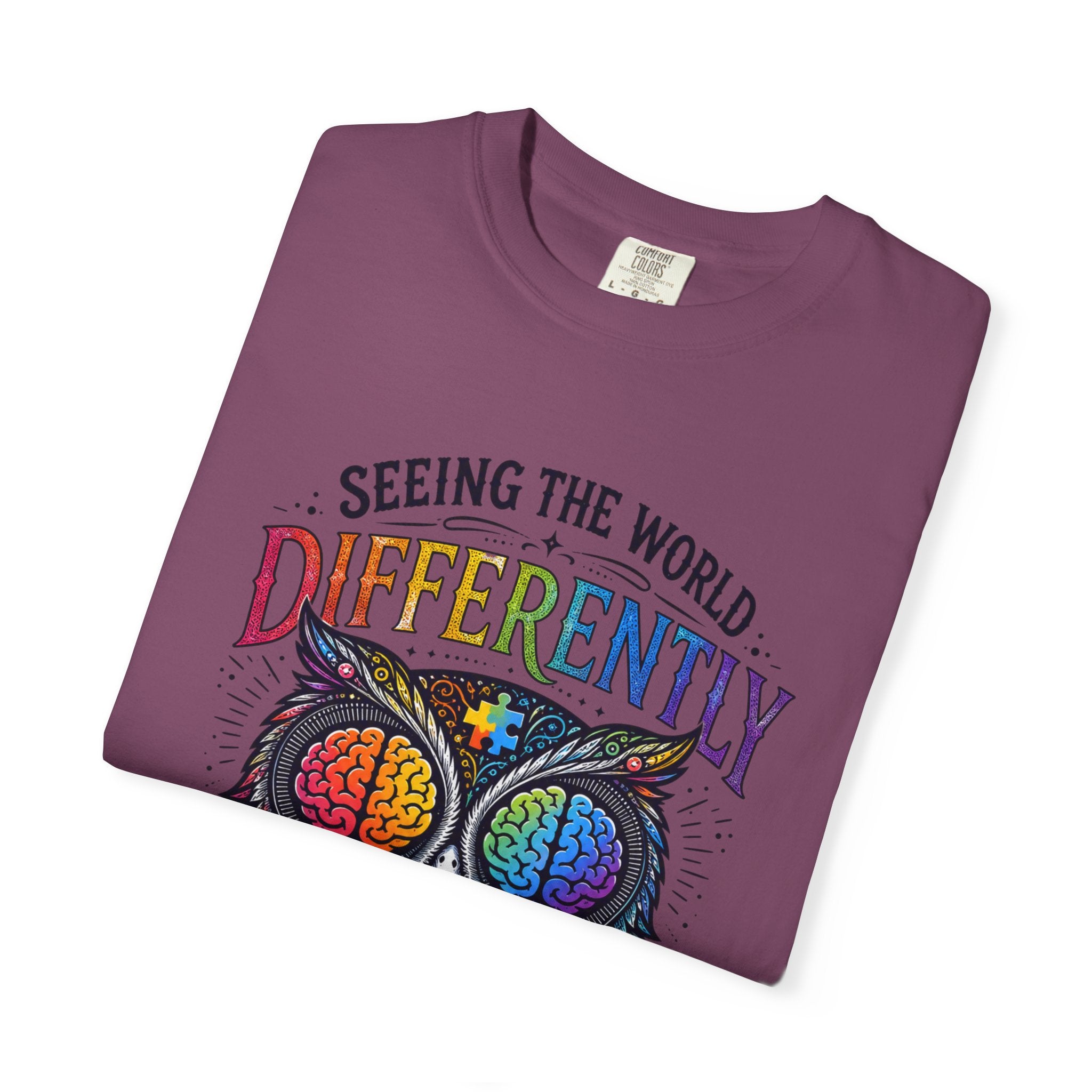 Seeing the World Differently Owl T-Shirt — Colorful Psychedelic Autism Awareness Tee