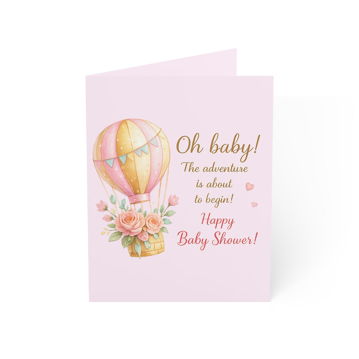 Baby Shower Greeting Cards – Pink Hot Air Balloon Design (Pack of 1, 10, 30, 50)
