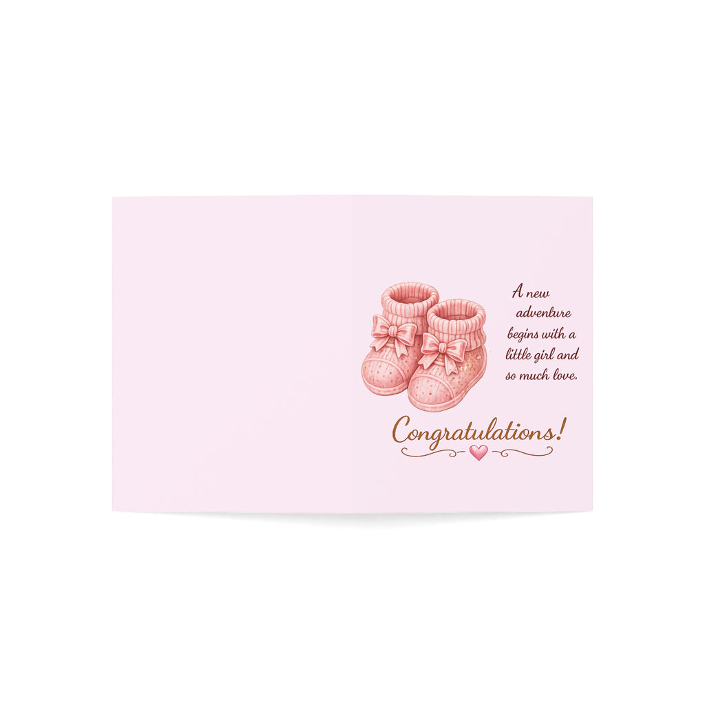 New Baby Girl Congratulations Card — Pink Booties Greeting Card (Pack of 1/10/30/50)
