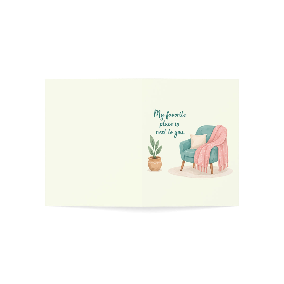 Miss You Greeting Card — “My Favorite Place Is Next To You” Cozy Armchair Note Card (Pack of 1, 10, 30, 50)