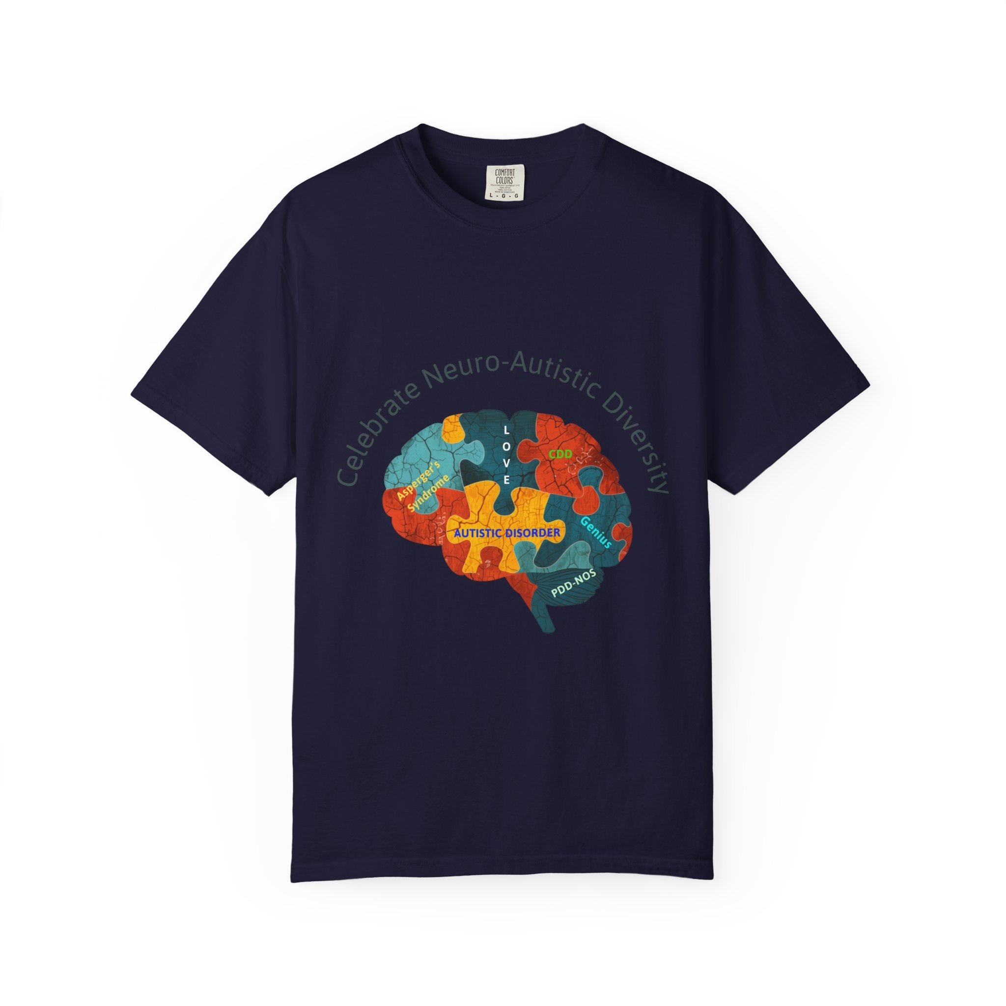 Autistic Neurodiversity Puzzle Brain T-Shirt — "Celebrate Neuro-Autistic Diversity"