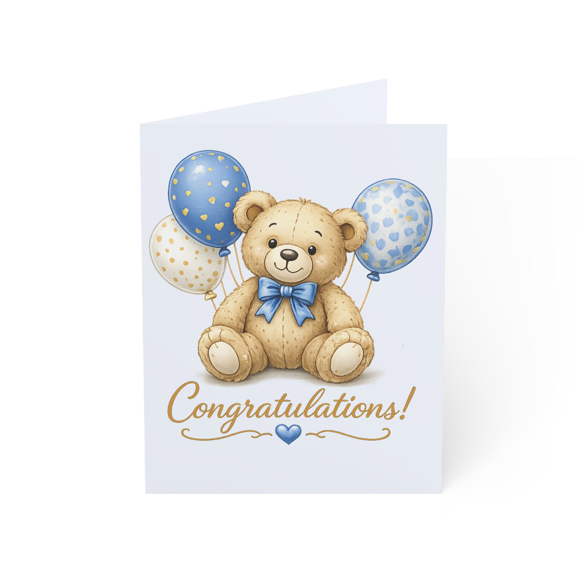 Baby Boy Congratulations Card – Cute Teddy & Balloons Greeting Card (Pack of 1/10/30/50)