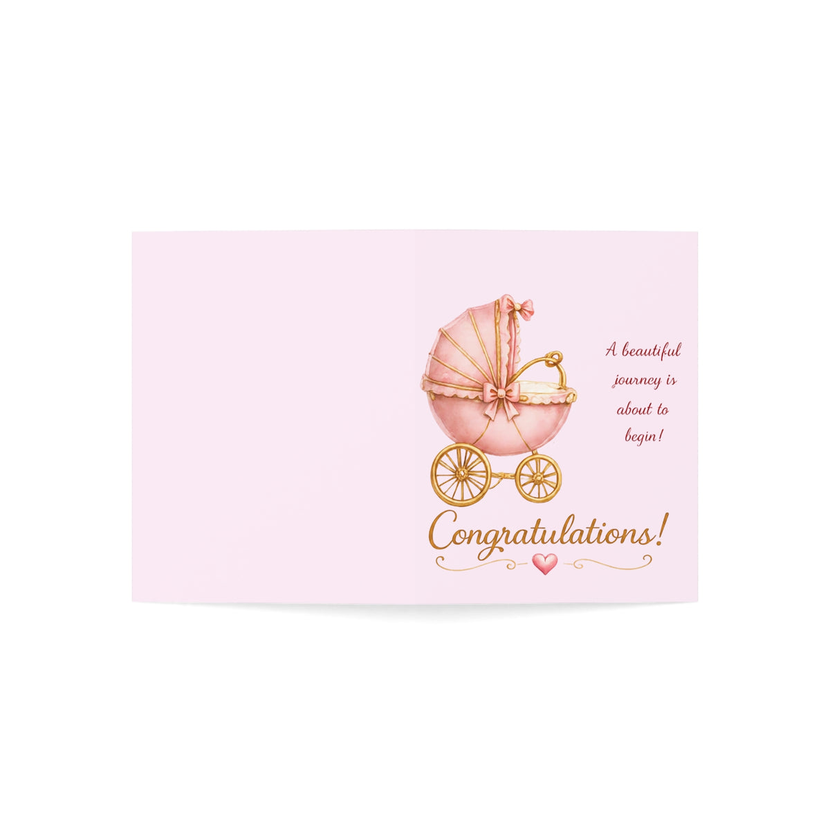 Baby Shower Congratulations Card — Pink Pram "Congratulations! A beautiful journey is about to begin" (1/10/30/50 pcs)