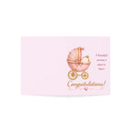 Baby Shower Congratulations Card — Pink Pram "Congratulations! A beautiful journey is about to begin" (1/10/30/50 pcs)