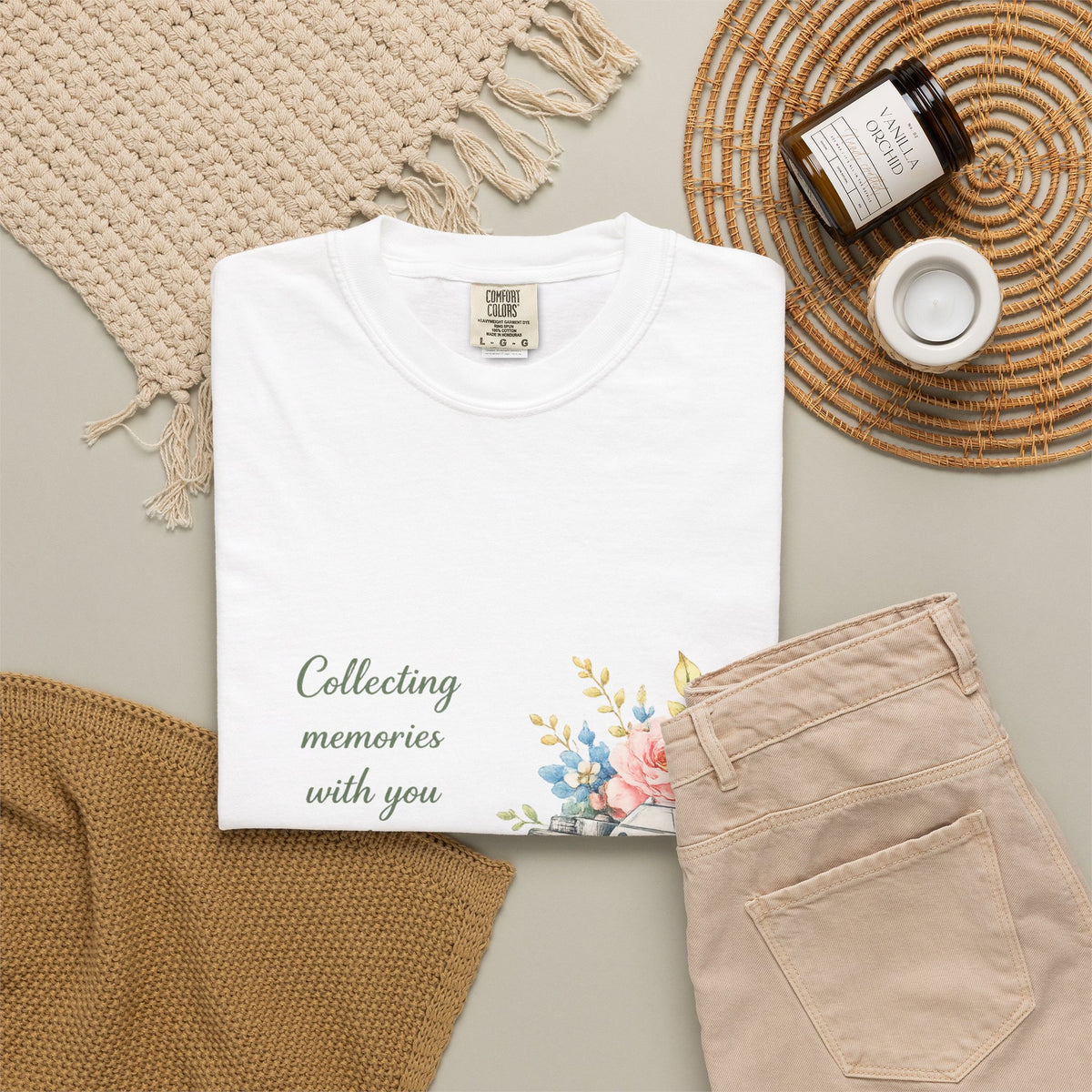 Camera Floral T‑Shirt — "Collecting memories with you is my favorite hobby"