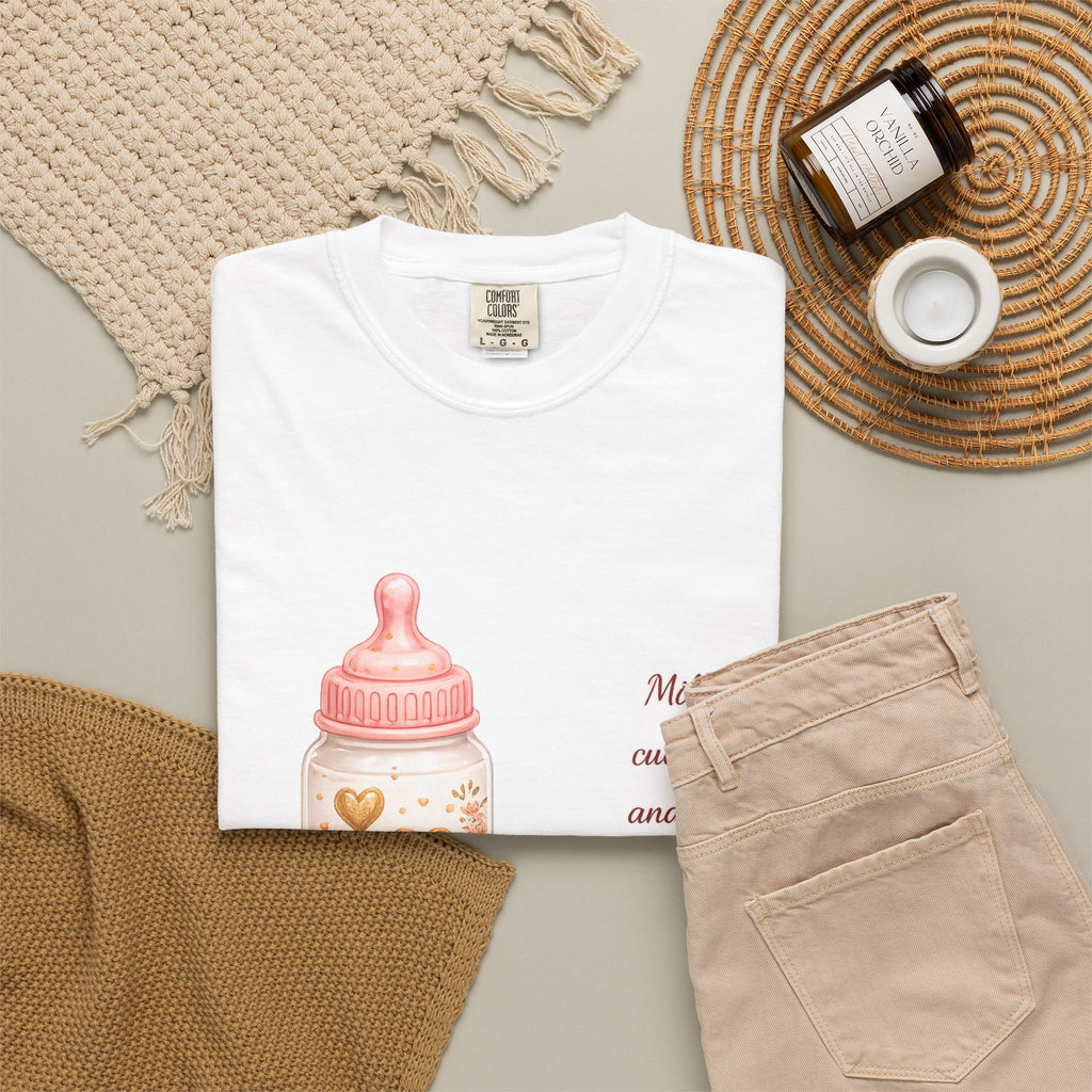 Baby Shower Congratulations T-Shirt — 'Congratulations! Milk, cuddles, and lots of love.' Baby Bottle Design