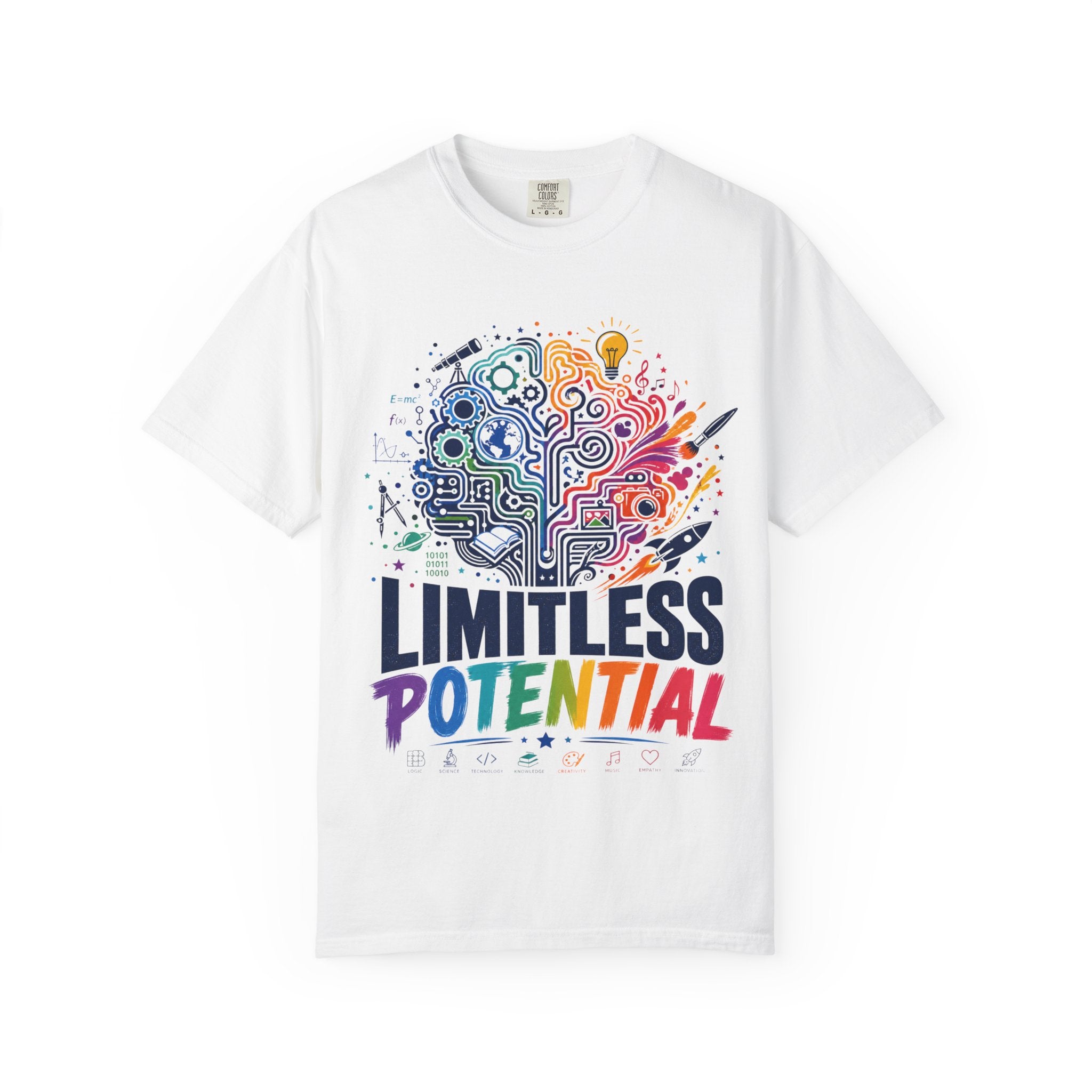 Limitless Potential T-Shirt — Inspirational Brain & Rainbow Design