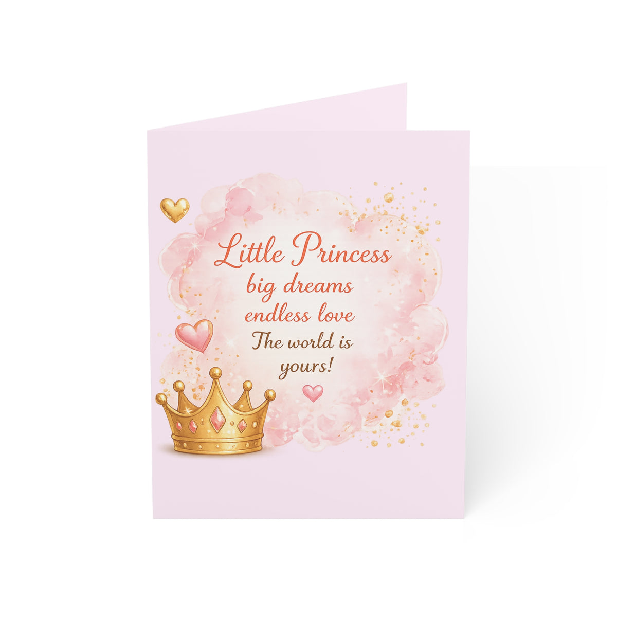 Princess Baby Greeting Card – "Little Princess, big dreams" Pink Birthday & Newborn Card (1/10/30/50 pcs)
