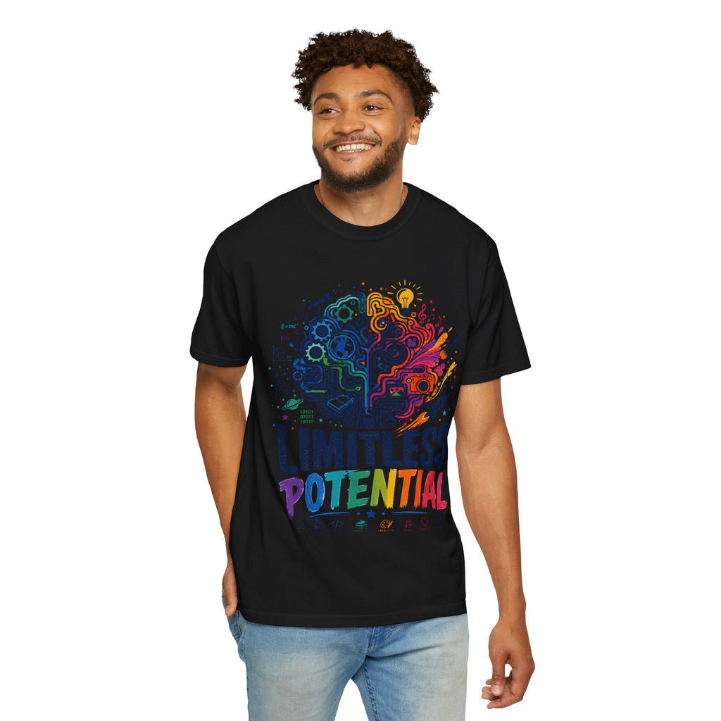 Limitless Potential T-Shirt — Inspirational Brain & Rainbow Design