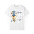 Baby Boy Congratulations T-Shirt — Hot Air Balloon Teddy "Little hands, little feet…"