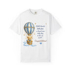 Baby Boy Congratulations T-Shirt — Hot Air Balloon Teddy "Little hands, little feet…"